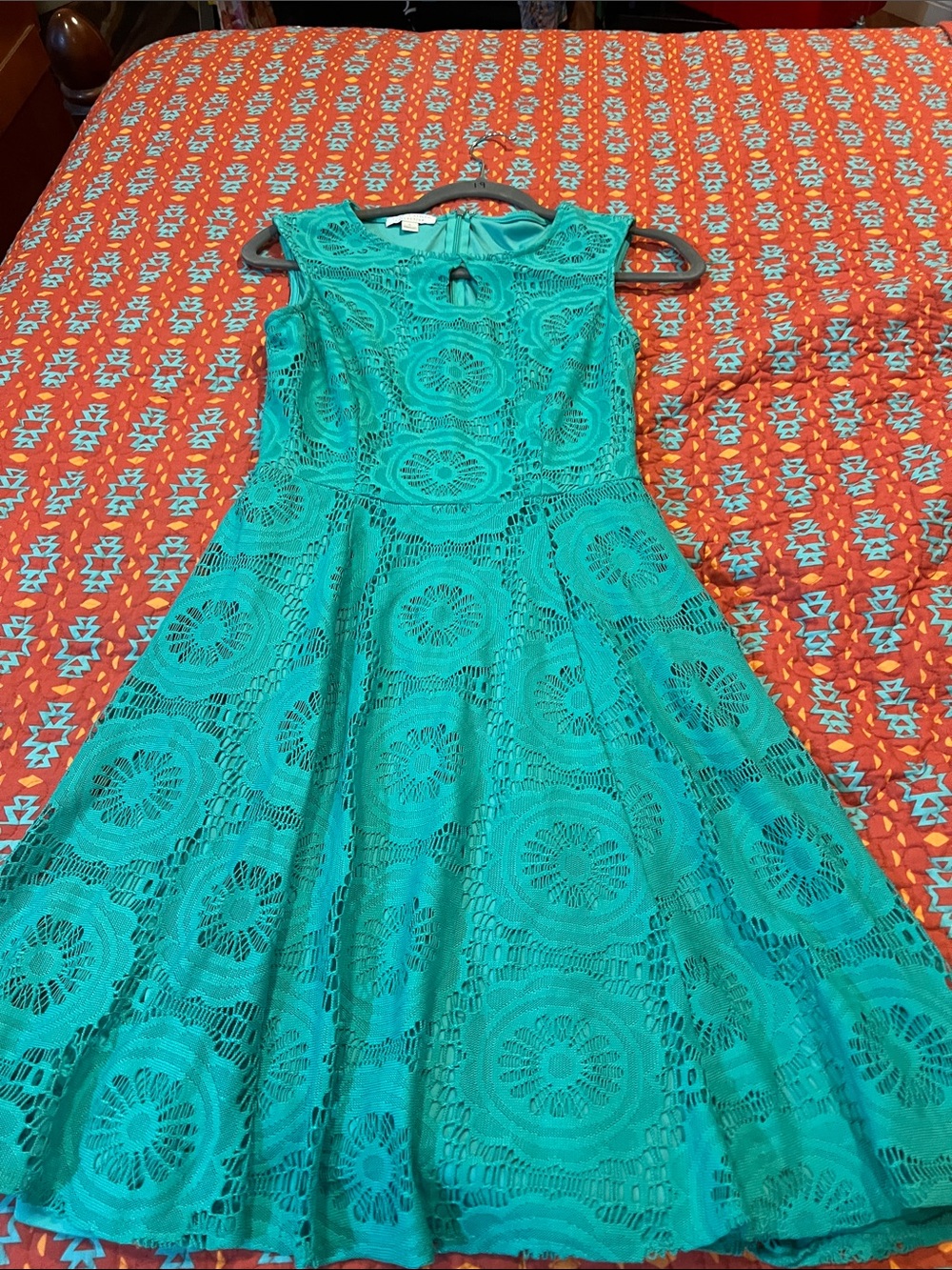London Style Teal Crochet Midi Dress - Picture 3 of 11